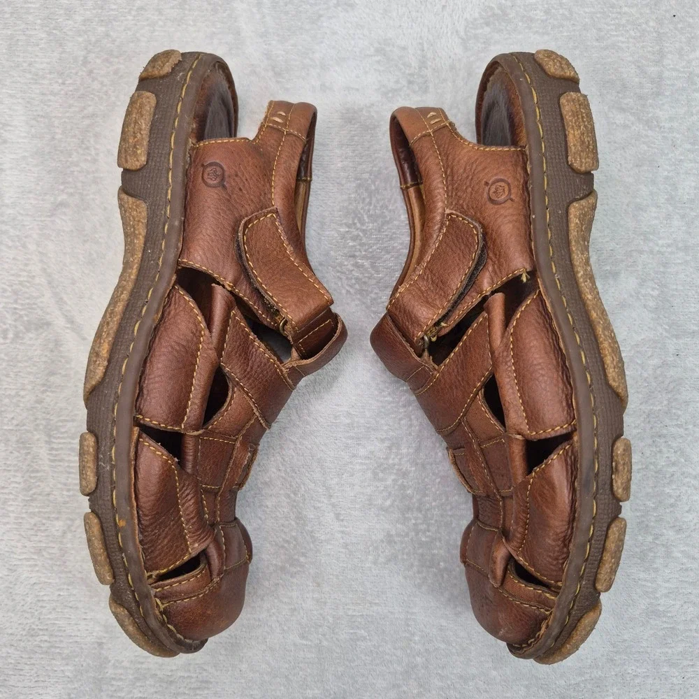 Born Cabot III Mens Brown Leather Fisherman Sandals Closed Toe Jesus 10 Dadcore